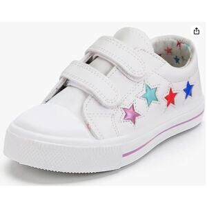 White Toddler Sneakers, Dual Hook and Loops Sneakers, Baby Canvas Shoes- White